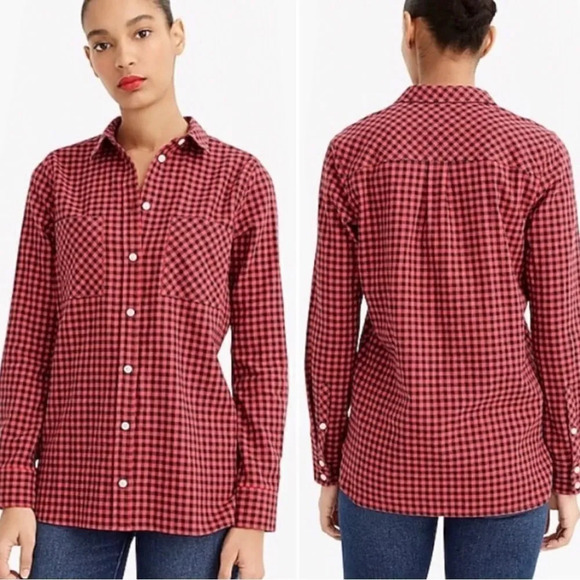 NEW J. Crew Classic button down red and black gingham - Picture 1 of 10